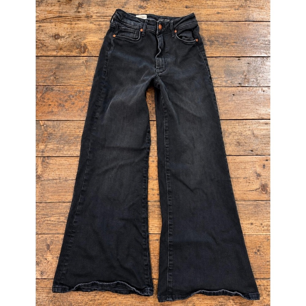 Pilcro Anthropologie High Rise Wide Leg Flare Jeans Black 25P Boho Retro 70s
